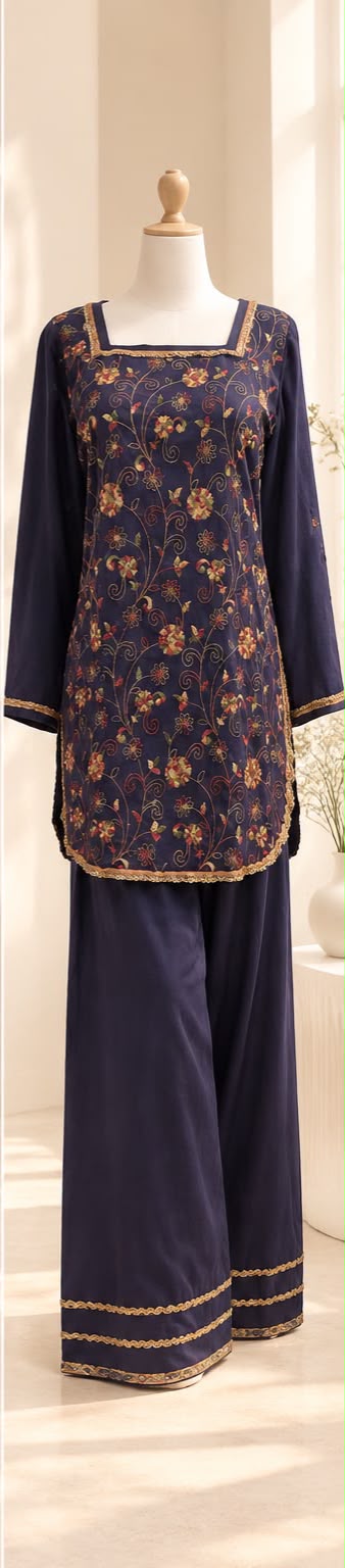Royal Bloom Embroidered 2-Piece Suit