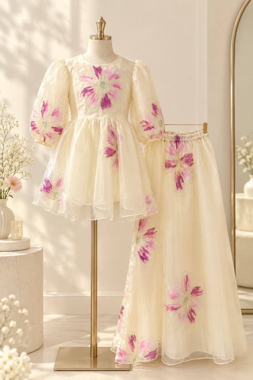 Ivory Floral Organza 2-Piece Set